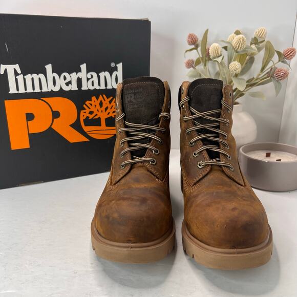 Timberland PRO Sawhorse 6" Composite Safety Toe Boots Brown Men 8M Light Wear - Picture 2 of 10